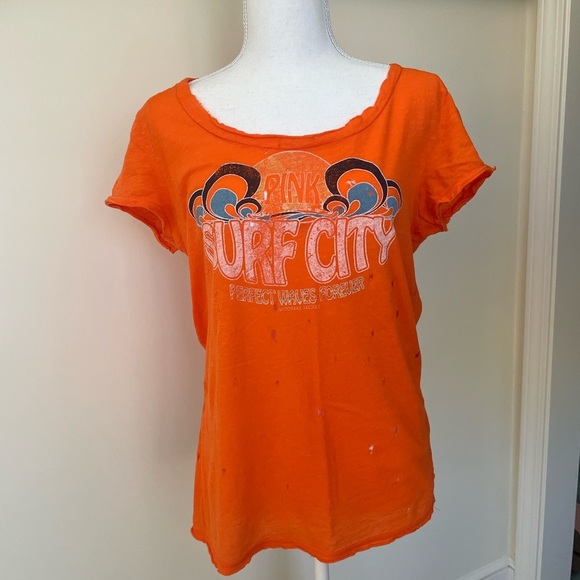 Victoria’s Secret Orange Distressed “Surf City” Top. Large - Picture 1 of 5